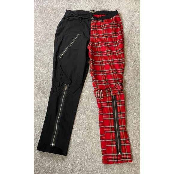 Like An Angel Half Black & Red Plaid Punk Pants Womens 1X - Picture 1 of 10